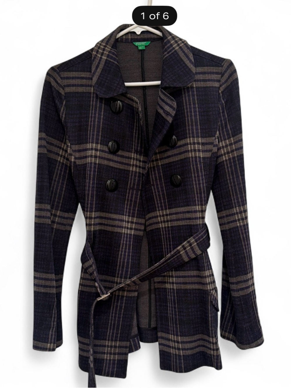 United Colors of Benetton Navy Plaid Coat